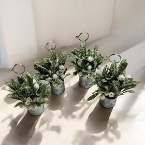 Set of 4 Farmhouse Holiday Winter Table scape faux plant Place card‎ holders